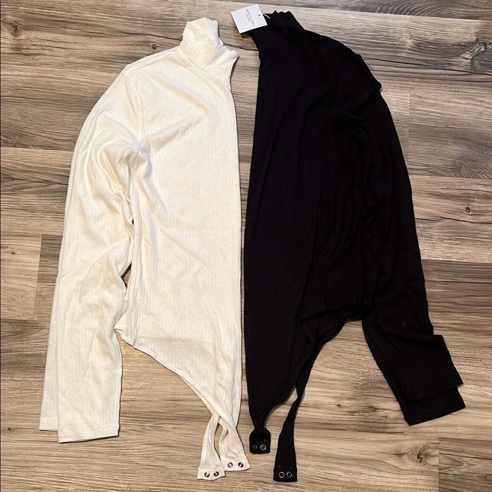Set of Two Turtleneck Bodysuits - one black, one white